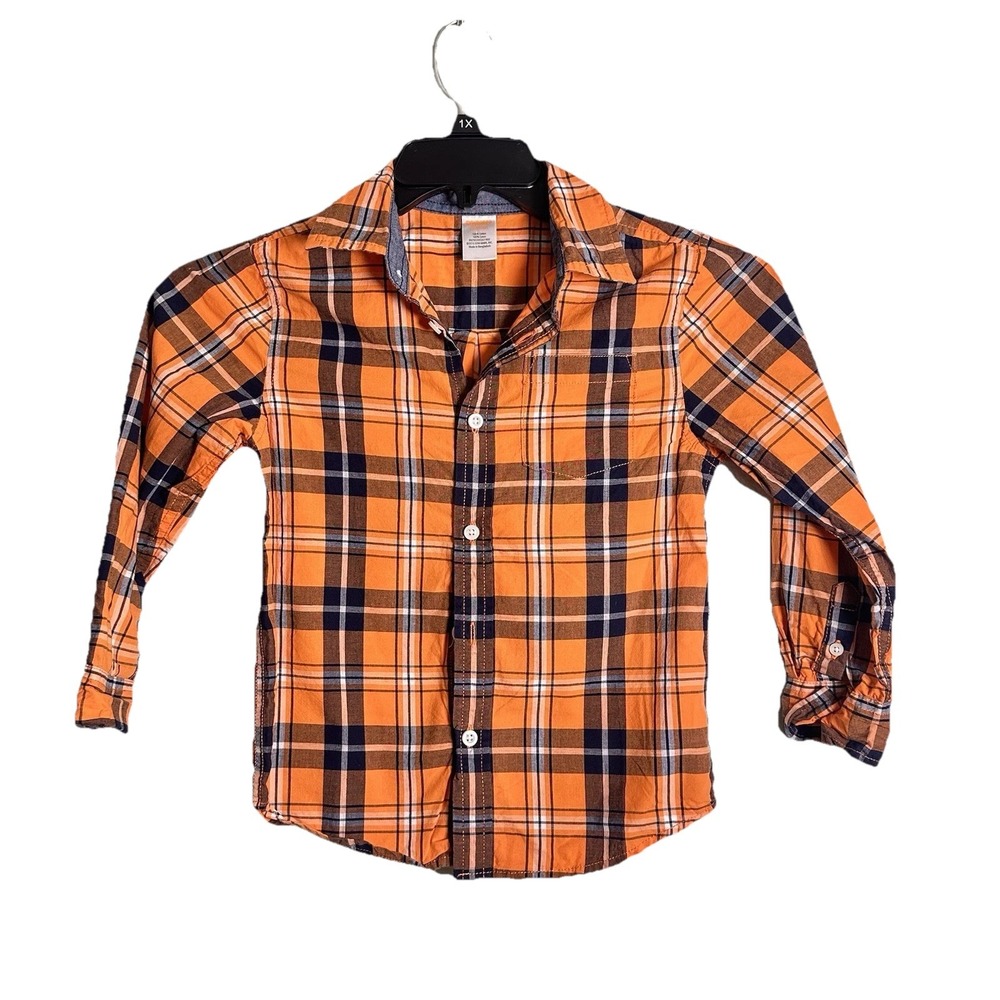 GYMBOREE BUTTON FRONT LONG SLEEVE SHIRT Youth Boy Small 5-6 Orange PLAID